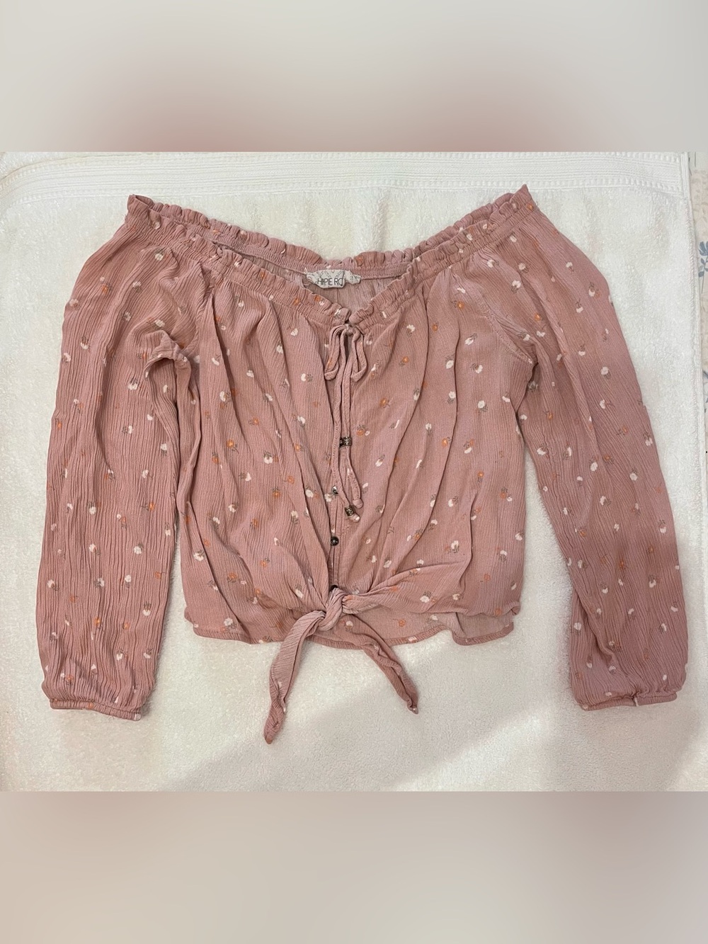 Hippie Rose Dusty Rose Off-Shoulder Tie-Front Blouse